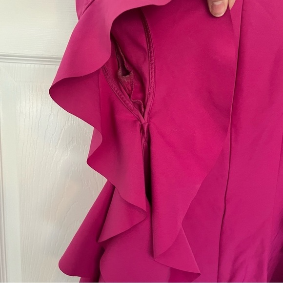Badgley Mischka Belle Pink Ruffle Bell Sleeves V-Neck Cocktail Dress Size 2 - Picture 9 of 10
